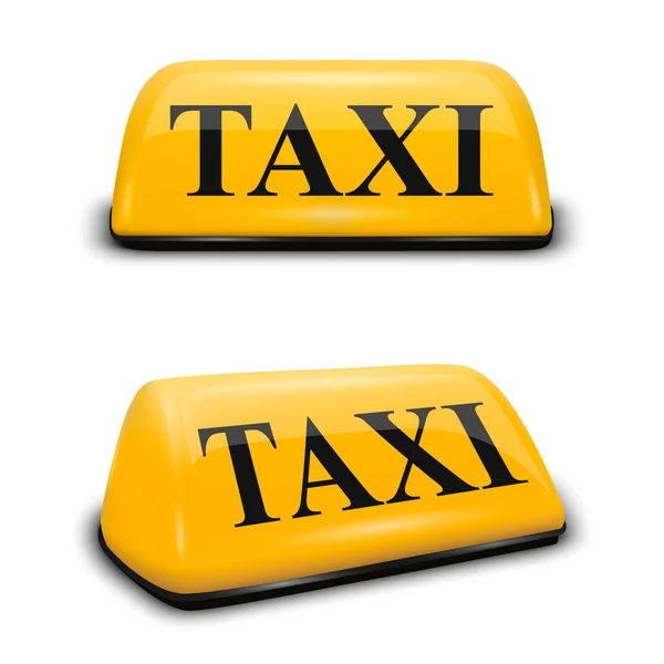 Vector 3d Realistic Yellow French Taxi Sign Icon Set Closeup Isolated on White Background. Design template for Taxi Service, Mockup. Front and Side View — Stock Vector