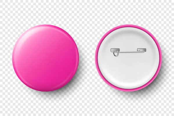 Векторная 3d Revic Pink, иконка значка Plastic Blank Button, установленная на заднем фоне. Вид сверху - спереди и сзади. Шаблон для Брандинга Мбаппе, Мбаппе, презентаций. Мак-ап — стоковый вектор