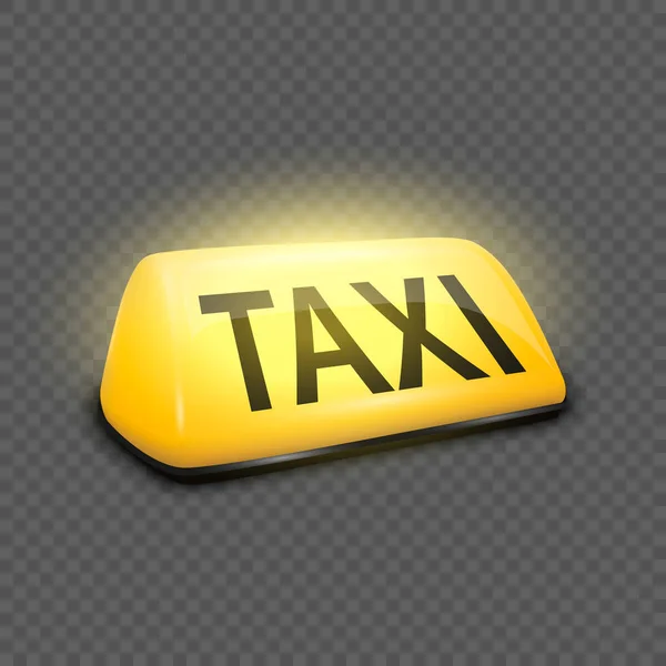 Vector 3d Realistic Glowing Yellow French Taxi Sign Icon Closeup Isolated on Transparent Background. Design template for Taxi Service, Mockup. Side, Half-turn View — Stock Vector