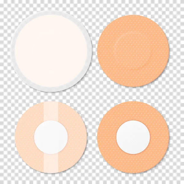 Vector 3D Realistic Medical Patch Icon Set Nahaufnahme Isoliert auf transparentem Hintergrund. Design Template Adhesive Banage Elastic Medical Gips. Vorder- und Rückseite Ansicht — Stockvektor