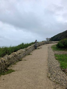 Dorset 'teki Idyllic kıyı manzarası Swanage ve Dorset, İngiltere' deki Jurassic sahilinin bir parçası olan uçurum manzarası