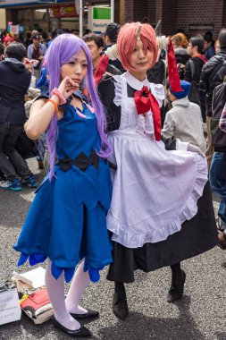 Osaka / Japonya - 18 Mart 2018: Nipponbashi Street Festa, renkli kostüm ve anime festivali her Mart ayında Japonya 'nın Osaka kentinde düzenlenir. Dünyanın en büyük kostüm etkinliklerinden biri.