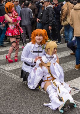 Osaka / Japonya - 18 Mart 2018: Nipponbashi Street Festa, renkli kostüm ve anime festivali her Mart ayında Japonya 'nın Osaka kentinde düzenlenir. Dünyanın en büyük kostüm etkinliklerinden biri.