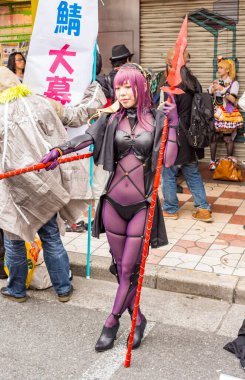 Osaka / Japonya - 18 Mart 2018: Nipponbashi Street Festa, renkli kostüm ve anime festivali her Mart ayında Japonya 'nın Osaka kentinde düzenlenir. Dünyanın en büyük kostüm etkinliklerinden biri.