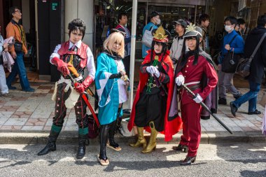 Osaka / Japonya - 18 Mart 2018: Nipponbashi Street Festa, renkli kostüm ve anime festivali her Mart ayında Japonya 'nın Osaka kentinde düzenlenir. Dünyanın en büyük kostüm etkinliklerinden biri.