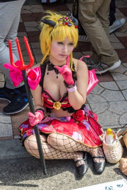 Osaka / Japonya - 18 Mart 2018: Nipponbashi Street Festa, renkli kostüm ve anime festivali her Mart ayında Japonya 'nın Osaka kentinde düzenlenir. Dünyanın en büyük kostüm etkinliklerinden biri.