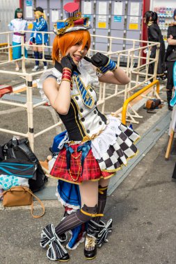 Osaka / Japonya - 18 Mart 2018: Nipponbashi Street Festa, renkli kostüm ve anime festivali her Mart ayında Japonya 'nın Osaka kentinde düzenlenir. Dünyanın en büyük kostüm etkinliklerinden biri.