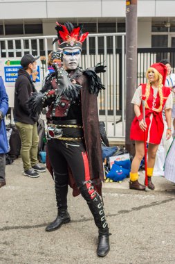 Osaka / Japonya - 18 Mart 2018: Nipponbashi Street Festa, renkli kostüm ve anime festivali her Mart ayında Japonya 'nın Osaka kentinde düzenlenir. Dünyanın en büyük kostüm etkinliklerinden biri.