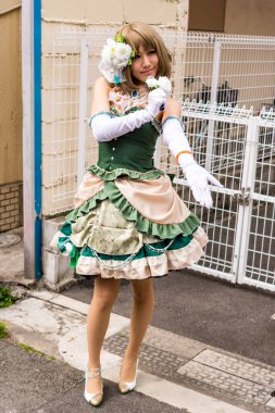 Osaka / Japonya - 18 Mart 2018: Nipponbashi Street Festa, renkli kostüm ve anime festivali her Mart ayında Japonya 'nın Osaka kentinde düzenlenir. Dünyanın en büyük kostüm etkinliklerinden biri.