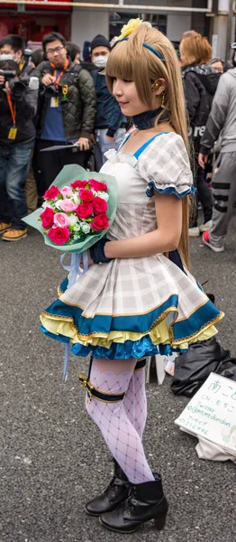 Osaka / Japonya - 18 Mart 2018: Nipponbashi Street Festa, renkli kostüm ve anime festivali her Mart ayında Japonya 'nın Osaka kentinde düzenlenir. Dünyanın en büyük kostüm etkinliklerinden biri.