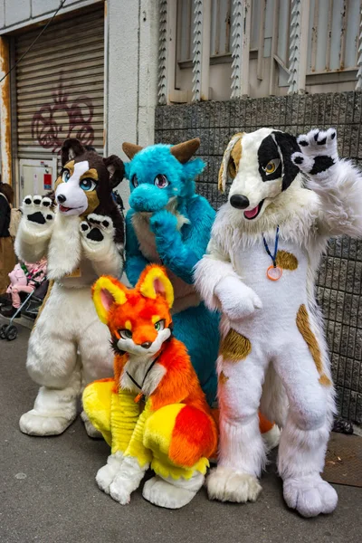 Osaka / Japonya - 18 Mart 2018: Nipponbashi Street Festa, renkli kostüm ve anime festivali her Mart ayında Japonya 'nın Osaka kentinde düzenlenir. Dünyanın en büyük kostüm etkinliklerinden biri.
