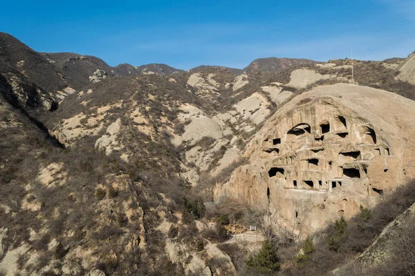 Antiguas Viviendas Acantilados Las Cuevas Guyaju Condado Yanqing Provincia Hebei — Foto de Stock