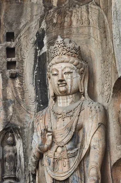 Grutas Longmen Grutas Longmen Con Estatuas Buddha Sus Discípulos Tallados — Foto de Stock