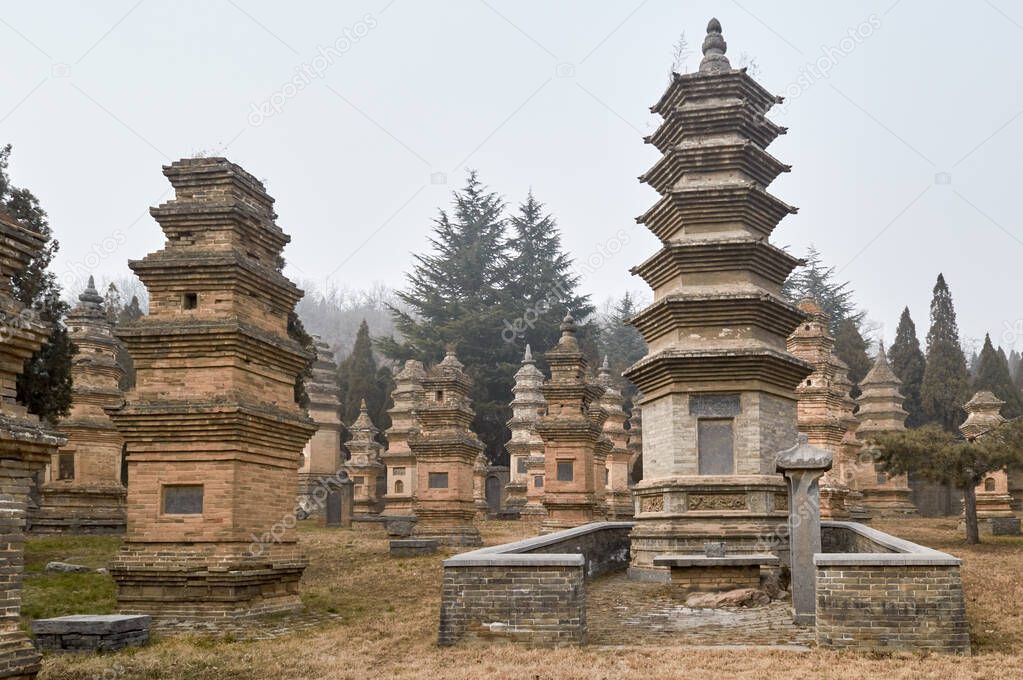 Pagoda Forest at Shaolin Temple, near Luoyang in Henan province, China, one of the largest pagoda forests in China, inscribed as a UNESCO World Heritage Site