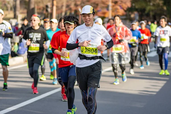 Nara Japonia Grudnia 2017 Uczestnicy Maratonu Nara Corocznego Maratonu Sportowego — Zdjęcie stockowe