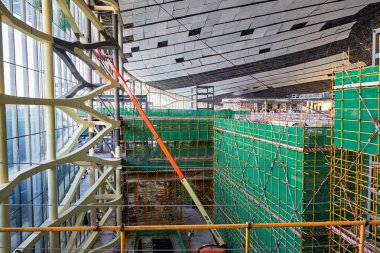 Pekin / Çin - 10 Ekim 2018: Yeni Pekin Daxing Uluslararası Havalimanı 'nın inşaatı tamamlandıktan sonra dünyanın en büyük havalimanı olması bekleniyor