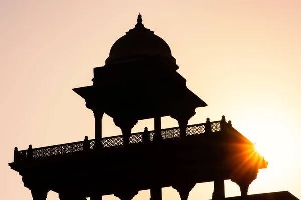 Palais Panch Mahal Fatehpur Sikri Silhouette Contre Soleil Couchant Agra — Photo