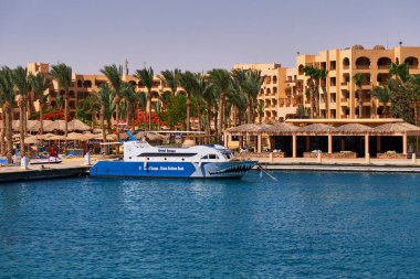 Hurghada / Mısır - Mayıs 2019: Hurghada, Mısır 'ın Kızıldeniz kıyısındaki popüler sahil beldesi