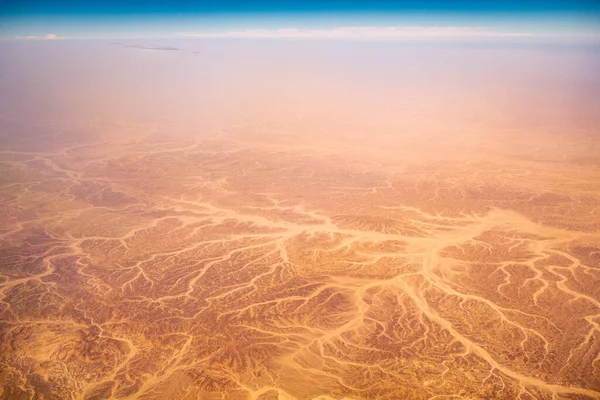 Repülőgép Kilátás Kopár Szahara Sivatag Táj Egyiptomban Szárított Régi Folyómedrek — Stock Fotó