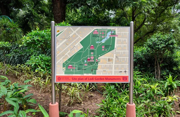 Delhi Índia Setembro 2019 Mapa Informação Turística Lodi Gardens Nova — Fotografia de Stock