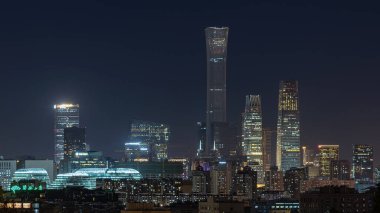 Night view of skyscrapers in the Central Business District in Beijing, view from Jingshan park (Coal hill) in Central Beijing, China clipart