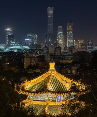 Night view of skyscrapers in the Central Business District in Beijing, view from Jingshan park (Coal hill) in Central Beijing, China clipart
