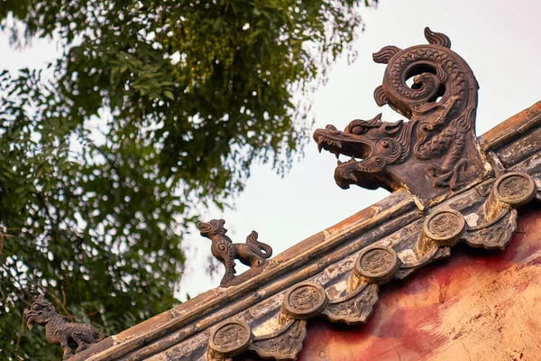 Décorations Chinoises Figures Toit Détails Architecturaux Complexe Temple Confucius Site — Photo