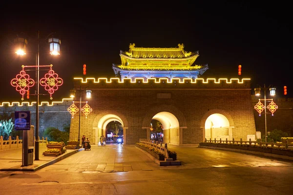 Qufu Provincia Dello Shandong Cina Ottobre 2018 Vista Notturna Della — Foto Stock