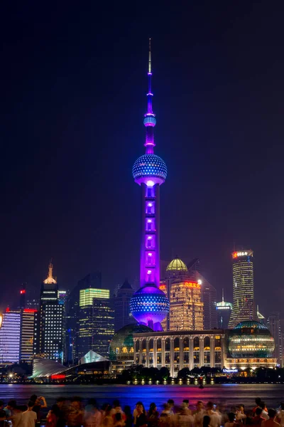 Shanghai China Juli 2015 Nachtzicht Oriental Pearl Tower Pudong Nieuw — Stockfoto