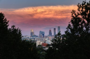Central Business District in Beijing during colorful sunset, view from Jingshan park Coal hill clipart
