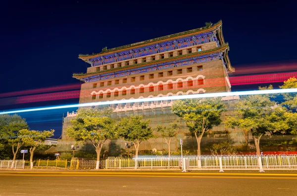 Beijing China Juni 2016 Nachtzicht Historische Zhengyang Gate Qianmen Straat — Stockfoto