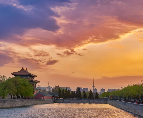 Kleurrijke Zonsondergang Boven Verboden Stad Palace Museum Peking Hoofdstad Van — Stockfoto