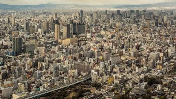 Time Lapse Osaka Cityscape Aerial View Abeno Harukas 300 Tallest — Stock Video
