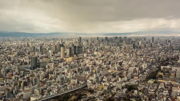 Tijdsverloop Van Osaka Stadsgezicht Luchtfoto Van Abeno Harukas 300 Hoogste — Stockvideo