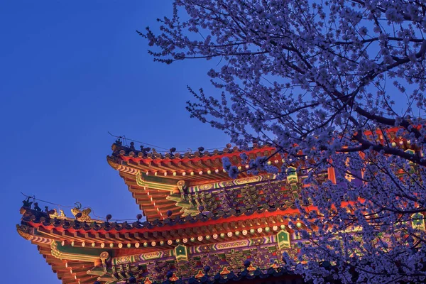 Nachtzicht Van Verlichte Pagode Top Van Het Jingshan Park Heuvel — Stockfoto