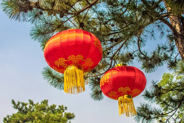 Červené Lucerny Visí Pekingu Čína Oslavu Lunar Nový Rok — Stock fotografie