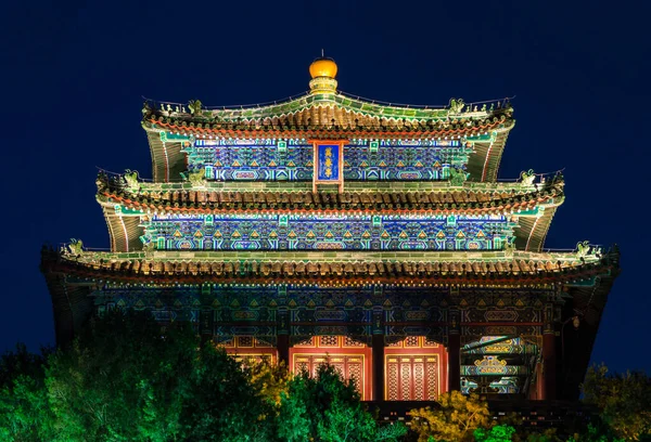 Nachtzicht Van Het Verlichte Wanchun Paviljoen Jingshan Park Prospect Hill — Stockfoto