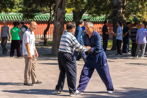 베이징 2015 베이징의 공원에서 노인들 쿵후를 연습하고 — 스톡 사진
