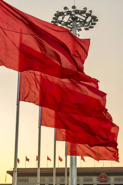 Rote Banner Wind Auf Dem Platz Des Himmlischen Friedens Vor — Stockfoto