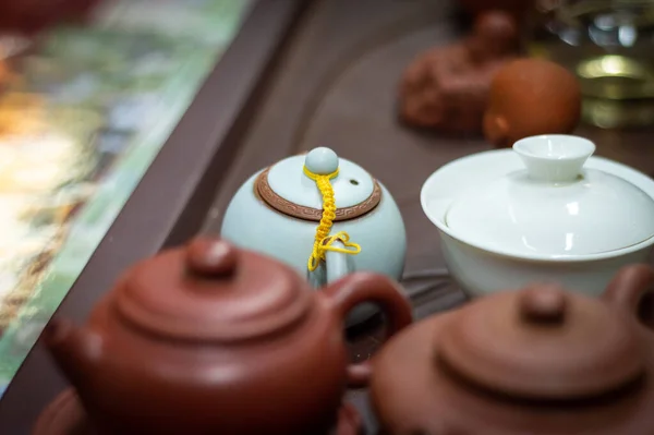 Traditional Chinese tea serving table set image stock