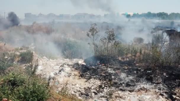 Vidéo Brûlure Illégale Déchets Fumée Toxique Feu Fumées Nuages Fumée — Video