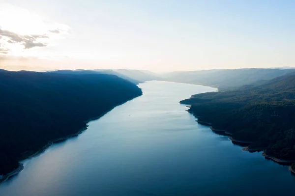 Vue Panoramique Sur Les Montagnes Lac Dans Brouillard Bulgarie Lacs — Photo