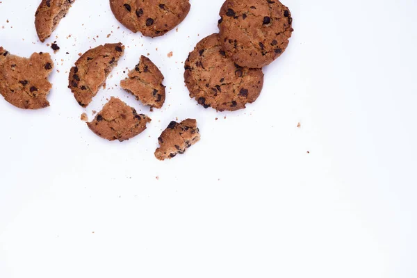 Galletas Chispas Chocolate Aisladas Sobre Fondo Blanco Galletas Dulces Pastelería — Foto de Stock