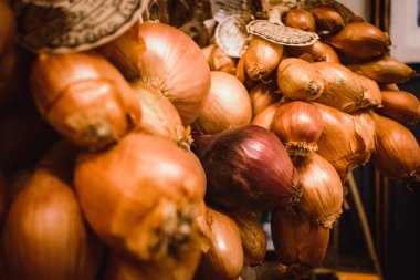 İngiltere 'de bir çiftlik gösterisinde sergilenen arpacık soğanları. Fransa 'da üretildi ve büyüdü Produit de France