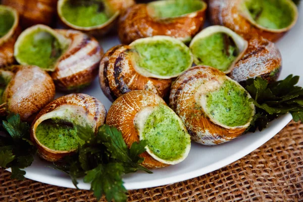 Snails with herbs butter — Stock Photo, Image