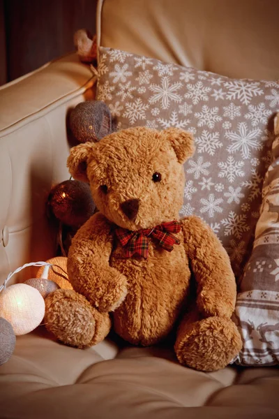 festive background with toy Teddy bear
