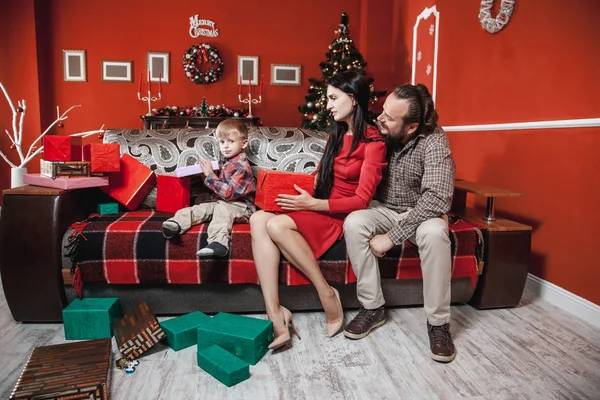 family  in home holiday living room