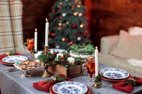 Linda mesa de jantar de família de Natal — Fotografia de Stock