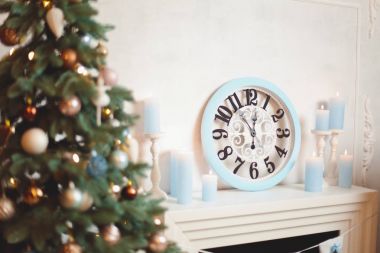 Christmas interior with clock clipart