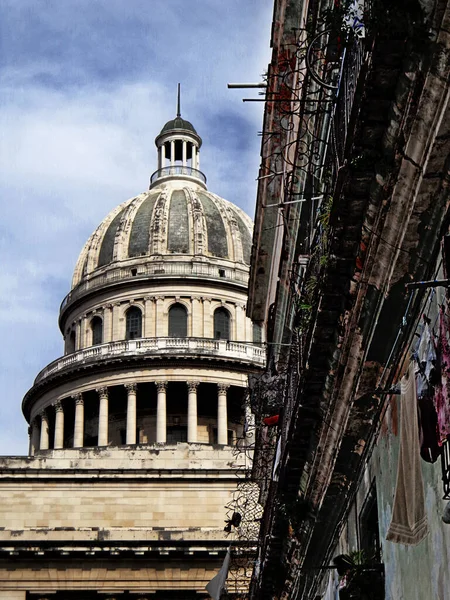 Dôme Habana National Capitolio Cuba Une Vue Décomposition Rue Face — Photo